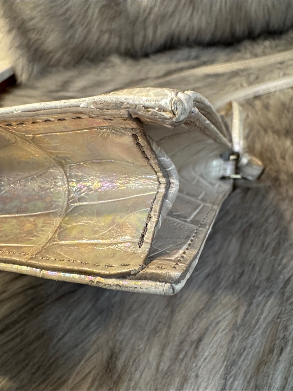 Brahmin Iridescent Pearl Croc-Embossed Crossbody Bag with Gold Hardware - Picture 12 of 16